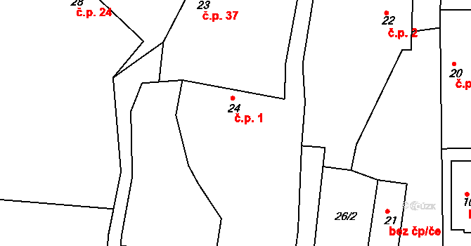 Sovolusky 1 na parcele st. 24 v KÚ Sovolusky u Přelouče, Katastrální mapa