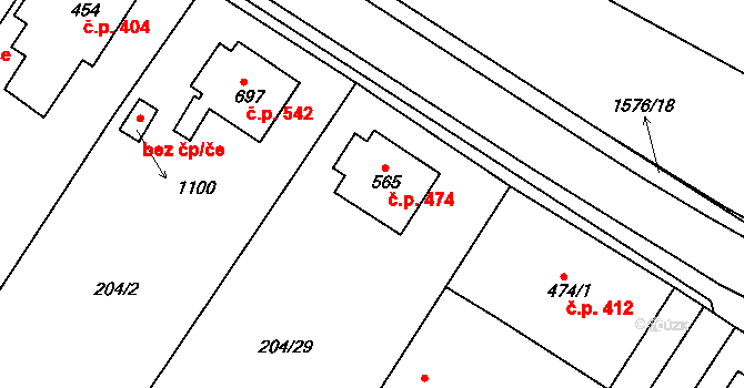 Luka nad Jihlavou 474 na parcele st. 565 v KÚ Luka nad Jihlavou, Katastrální mapa