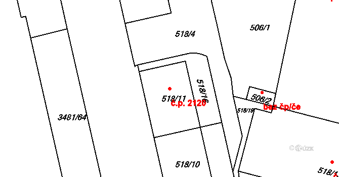 Benešov 2120 na parcele st. 518/11 v KÚ Benešov u Prahy, Katastrální mapa