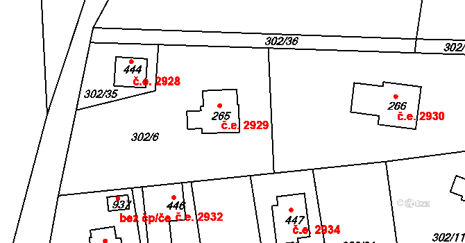 Těptín 2929, Kamenice na parcele st. 265 v KÚ Těptín, Katastrální mapa