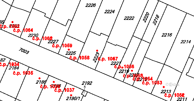 Boskovice 1057 na parcele st. 2223 v KÚ Boskovice, Katastrální mapa