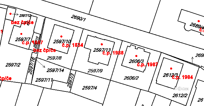 Tachov 1988 na parcele st. 2597/13 v KÚ Tachov, Katastrální mapa