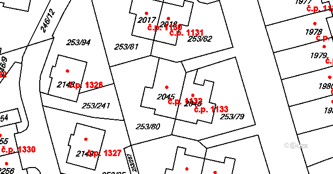 Stříbro 1132 na parcele st. 2045 v KÚ Stříbro, Katastrální mapa
