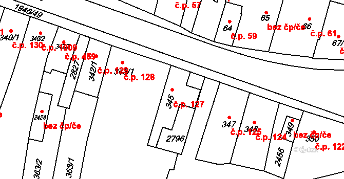 Třebechovice pod Orebem 127 na parcele st. 345 v KÚ Třebechovice pod Orebem, Katastrální mapa
