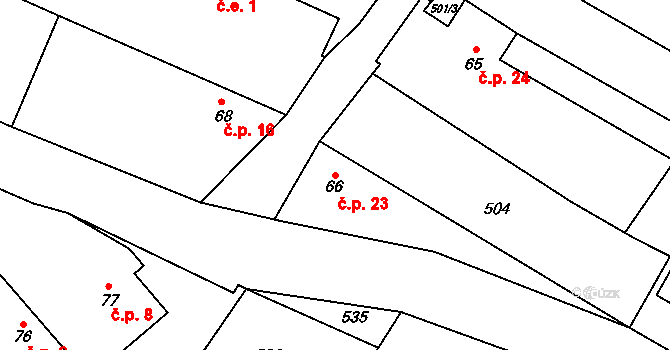 Žďáry 23, Hvozd na parcele st. 66 v KÚ Hvozd, Katastrální mapa