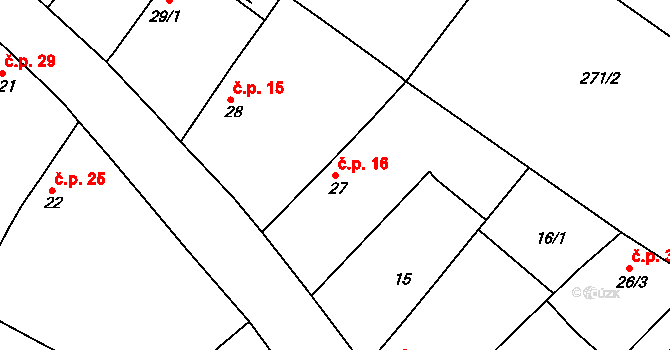 Nouzov 16, Senomaty na parcele st. 27 v KÚ Nouzov u Senomat, Katastrální mapa
