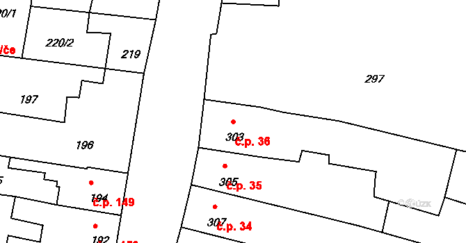 Mimoň III 36, Mimoň na parcele st. 303 v KÚ Mimoň, Katastrální mapa