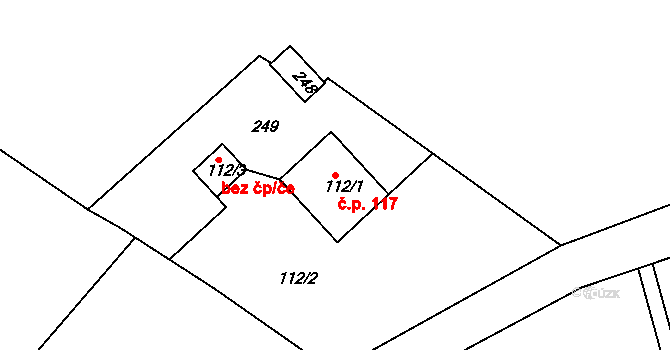 Předonín 117, Bechlín na parcele st. 112/1 v KÚ Předonín, Katastrální mapa