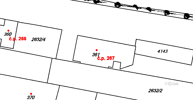 Třebenice 267 na parcele st. 361 v KÚ Třebenice, Katastrální mapa