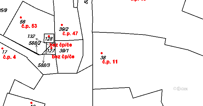 Bubovice 11, Volenice na parcele st. 38 v KÚ Bubovice u Březnice, Katastrální mapa