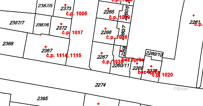 Střekov 1035, Ústí nad Labem na parcele st. 2267 v KÚ Střekov, Katastrální mapa