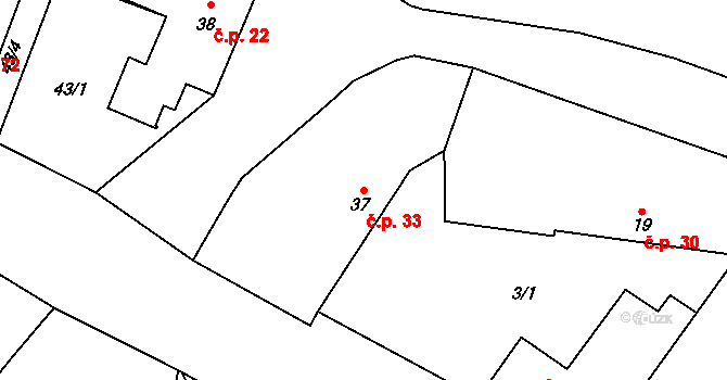 Kluk 33, Poděbrady na parcele st. 37 v KÚ Kluk, Katastrální mapa