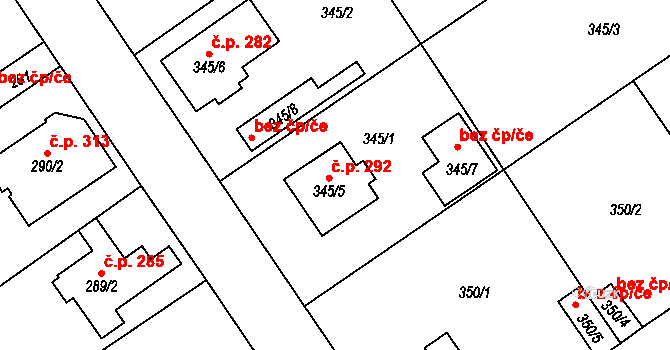 Třebestovice 292 na parcele st. 345/5 v KÚ Třebestovice, Katastrální mapa