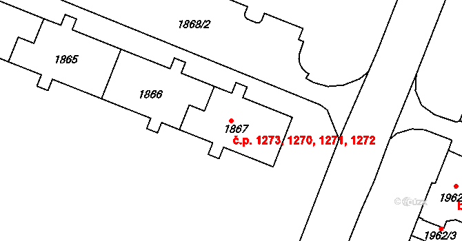 Kadaň 1270,1271,1272,1273 na parcele st. 1867 v KÚ Kadaň, Katastrální mapa