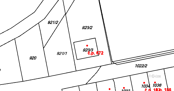 Miřetice u Klášterce nad Ohří 672, Klášterec nad Ohří na parcele st. 923/3 v KÚ Miřetice u Klášterce nad Ohří, Katastrální mapa
