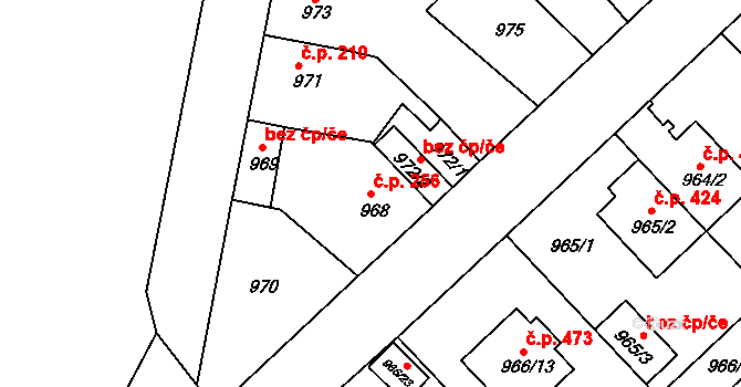 Novosedlice 256 na parcele st. 968 v KÚ Novosedlice, Katastrální mapa