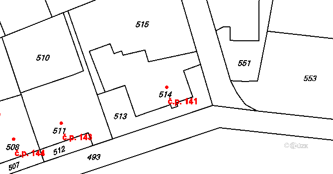 Pudlov 141, Bohumín na parcele st. 514 v KÚ Pudlov, Katastrální mapa