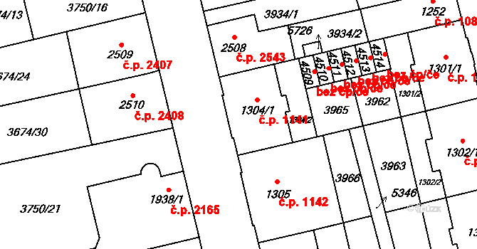 Břeclav 1141 na parcele st. 1304/1 v KÚ Břeclav, Katastrální mapa