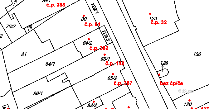 Holásky 118, Brno na parcele st. 85/1 v KÚ Holásky, Katastrální mapa