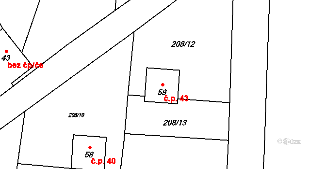 Vlásenice-Drbohlavy 43, Pelhřimov na parcele st. 59 v KÚ Vlásenice-Drbohlavy, Katastrální mapa
