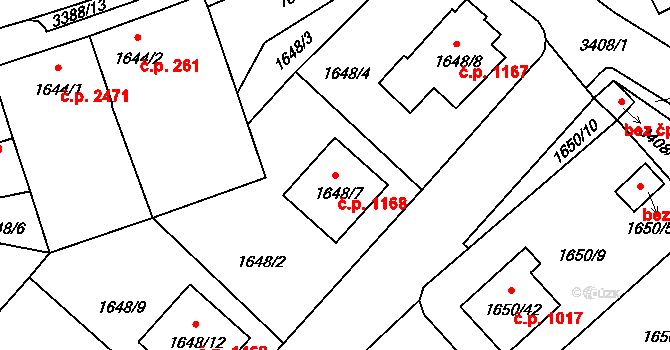 Pelhřimov 1168 na parcele st. 1648/7 v KÚ Pelhřimov, Katastrální mapa