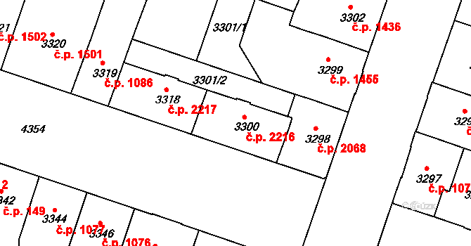 Teplice 2216 na parcele st. 3300 v KÚ Teplice, Katastrální mapa