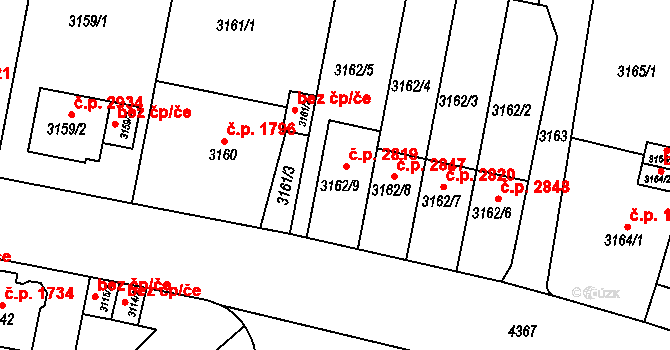 Teplice 2819 na parcele st. 3162/9 v KÚ Teplice, Katastrální mapa