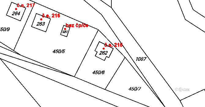 Malenovice 215 na parcele st. 262 v KÚ Malenovice, Katastrální mapa