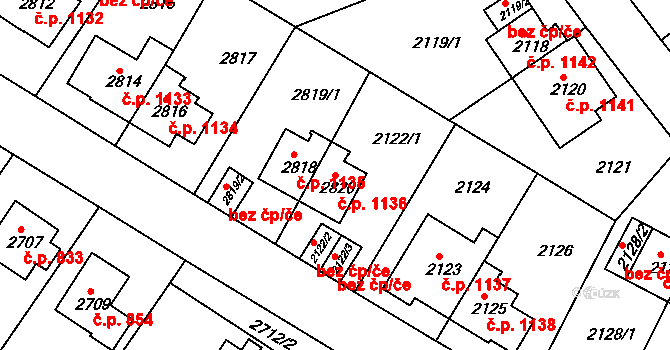 Sokolov 1136 na parcele st. 2820 v KÚ Sokolov, Katastrální mapa