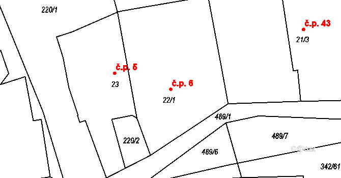 Lejšovka 6 na parcele st. 22/1 v KÚ Lejšovka, Katastrální mapa