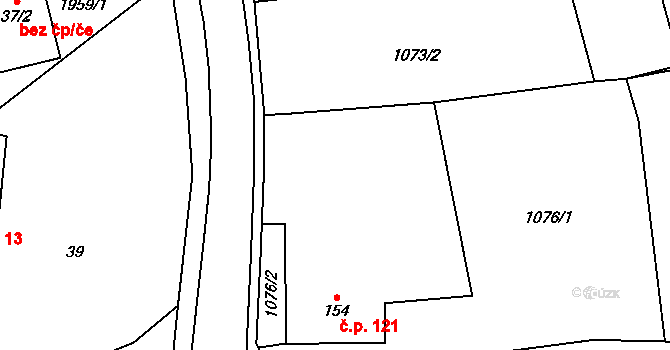 Kunovice 121 na parcele st. 154 v KÚ Kunovice, Katastrální mapa