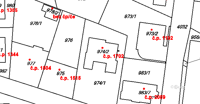 Modřany 1702, Praha na parcele st. 974/2 v KÚ Modřany, Katastrální mapa