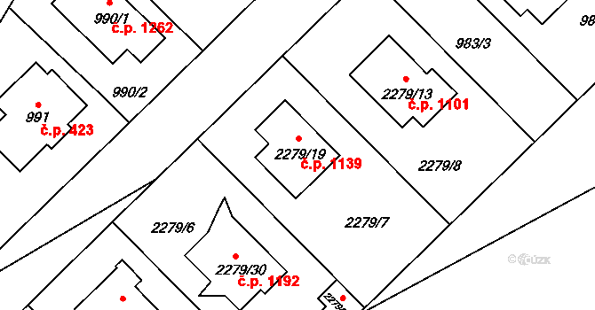 Suchdol 1139, Praha na parcele st. 2279/19 v KÚ Suchdol, Katastrální mapa