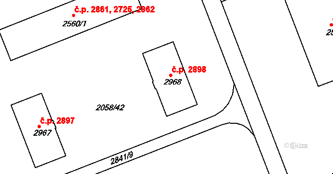 Hodonín 2898 na parcele st. 2968 v KÚ Hodonín, Katastrální mapa