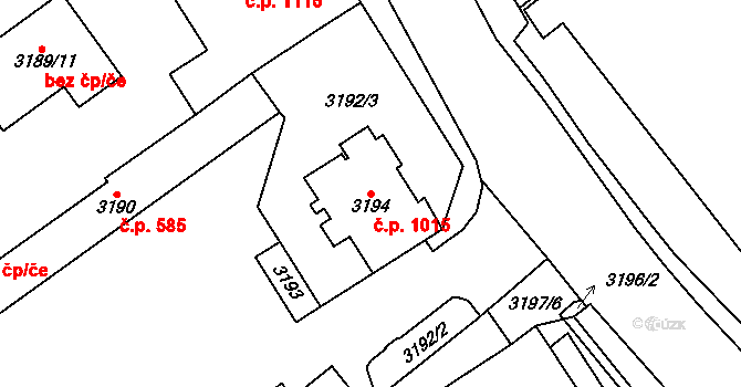 Chomutov 1015 na parcele st. 3194 v KÚ Chomutov I, Katastrální mapa