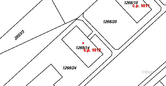 Doubravka 1012, Plzeň na parcele st. 1268/14 v KÚ Doubravka, Katastrální mapa