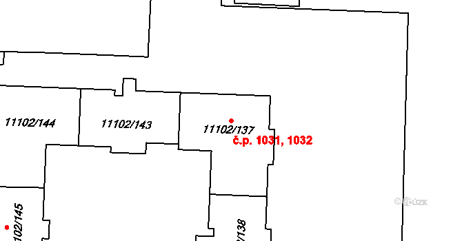 Severní Předměstí 1031,1032, Plzeň na parcele st. 11102/137 v KÚ Plzeň, Katastrální mapa