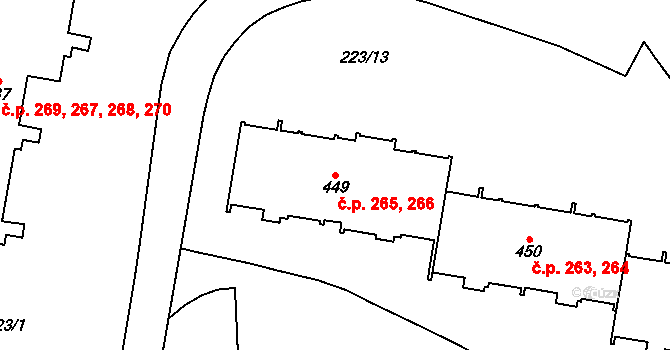 Krasice 265,266, Prostějov na parcele st. 449 v KÚ Krasice, Katastrální mapa