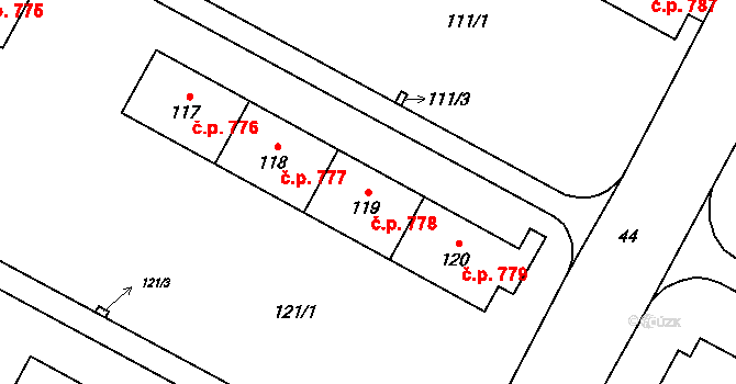 Šumbark 778, Havířov na parcele st. 119 v KÚ Šumbark, Katastrální mapa
