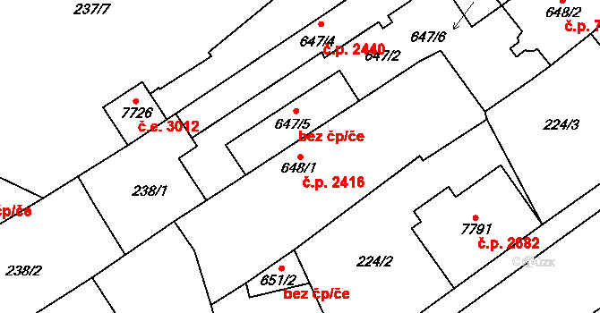 Cheb 2416 na parcele st. 648/1 v KÚ Cheb, Katastrální mapa