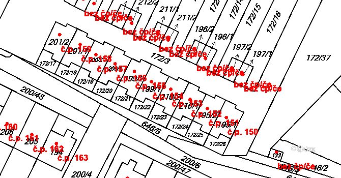 Katusice 153 na parcele st. 210/2 v KÚ Katusice, Katastrální mapa