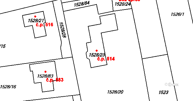 Žilina 514, Nový Jičín na parcele st. 1528/23 v KÚ Žilina u Nového Jičína, Katastrální mapa