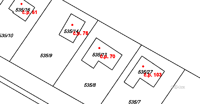 Černý Dub 70, Homole na parcele st. 535/13 v KÚ Homole, Katastrální mapa
