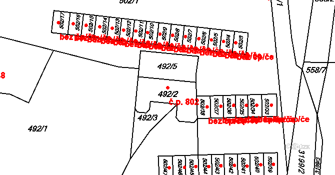 Úžlabí 802, Habartov na parcele st. 492/2 v KÚ Habartov, Katastrální mapa