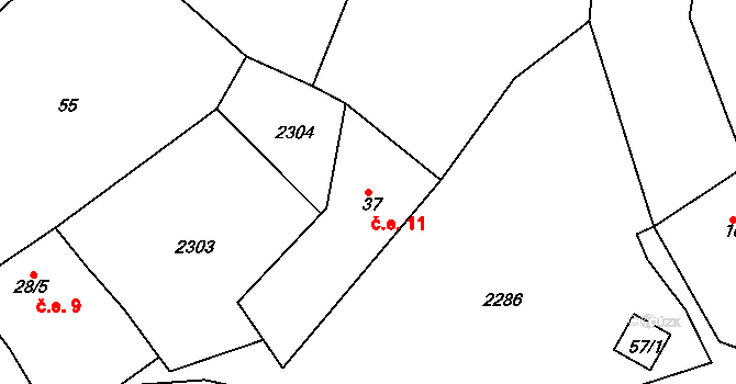 Boučí 11, Dolní Nivy na parcele st. 37 v KÚ Boučí, Katastrální mapa
