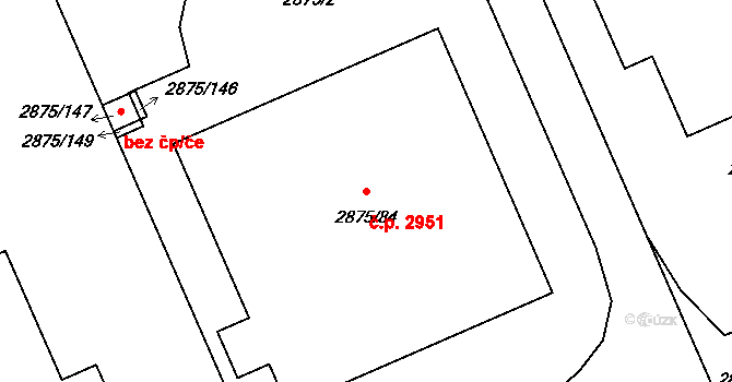 Předměstí 2951, Opava na parcele st. 2875/84 v KÚ Opava-Předměstí, Katastrální mapa