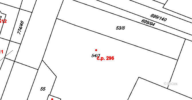 Spořice 296 na parcele st. 54/1 v KÚ Spořice, Katastrální mapa