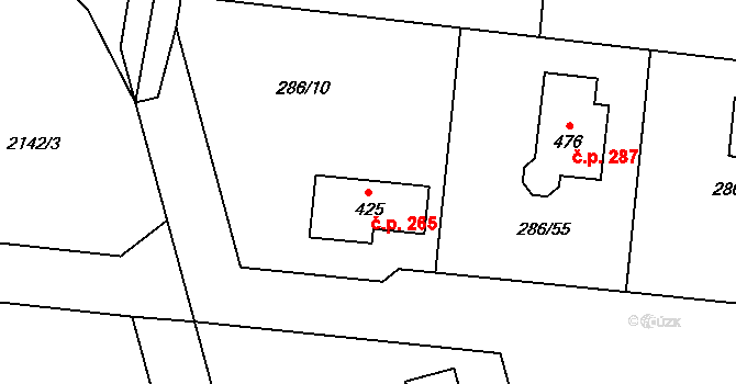 Jenišovice 265 na parcele st. 425 v KÚ Jenišovice u Jablonce nad Nisou, Katastrální mapa