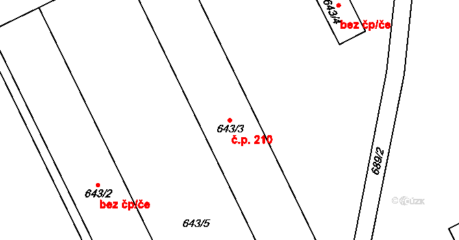 Roudnice 210 na parcele st. 643/3 v KÚ Roudnice, Katastrální mapa