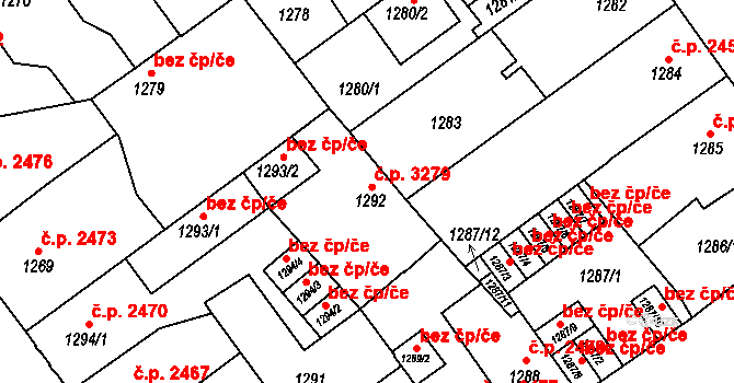 Teplice 3279 na parcele st. 1292 v KÚ Teplice, Katastrální mapa